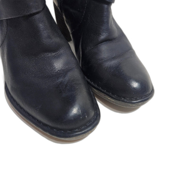 Naya Gazelle Leather Boots Black Block Heel Mid Calf 7.5 Women's Bikercore - Picture 2 of 13